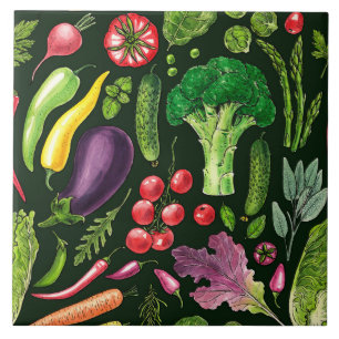 Carreau Récolte de légumes et d'herbes sur le noir