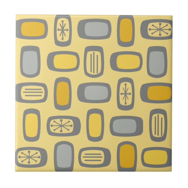 Carreau Rectangles arrondies MCM du milieu du siècle gris  (Devant)