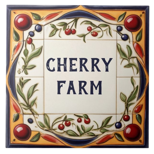 Carreau Red Cherry Art Custom House Nom Plaque Plaque Sign (Devant)