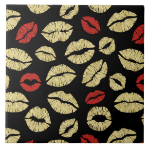 Carreau Red Gold Black Lips Kiss