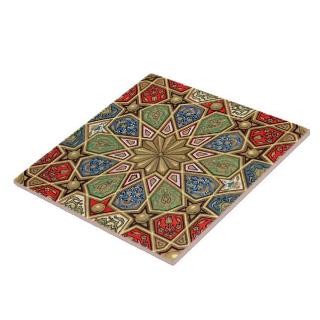 Carreau Red Green Blue Faux Gold Motif d'art arabe (Côté)