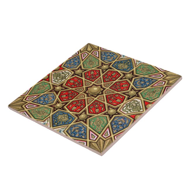 Carreau Red Green Blue Faux Gold Motif d'art arabe (Côté)