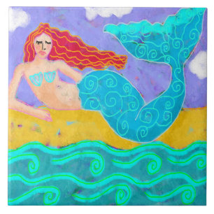 Carreau Red Haired Mermaid Art Abstrait