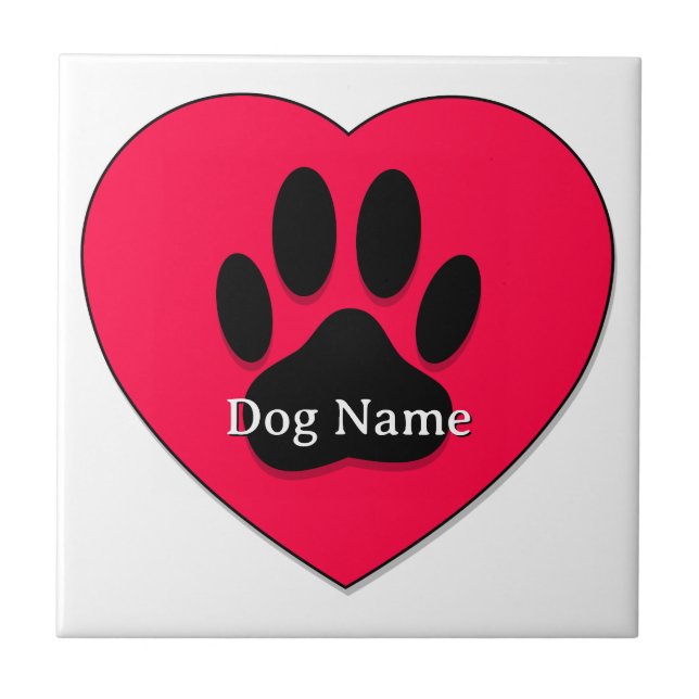Carreau Red Heart With Dog Paw Print Custom Name (Devant)