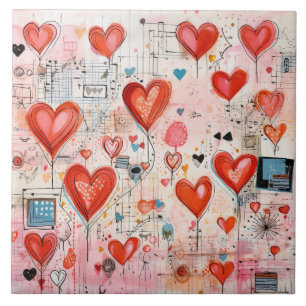 Carreau Red Hearts Whimsical Love Motif