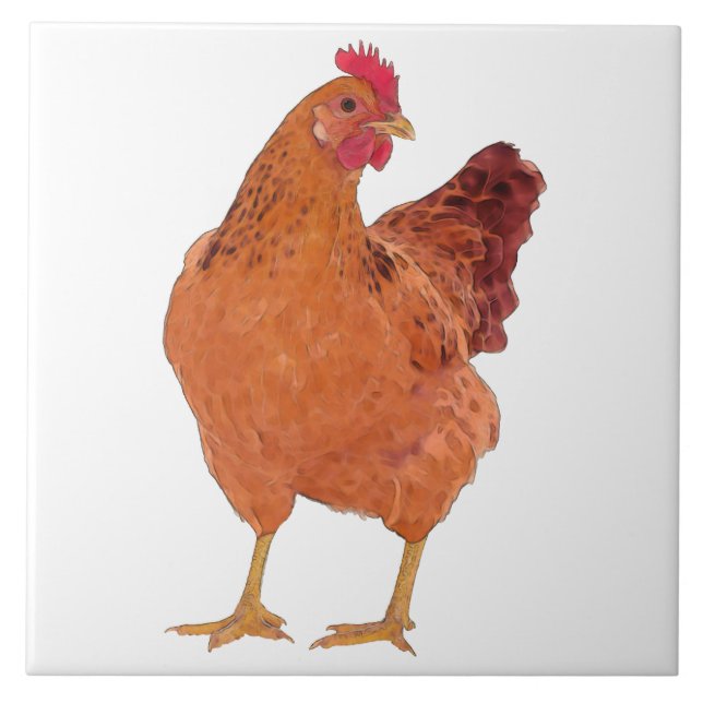 Carreau Red Hen L - Grande Tuile de céramique (Devant)