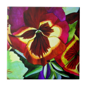 Carreau Red pansies watercolor flower original art