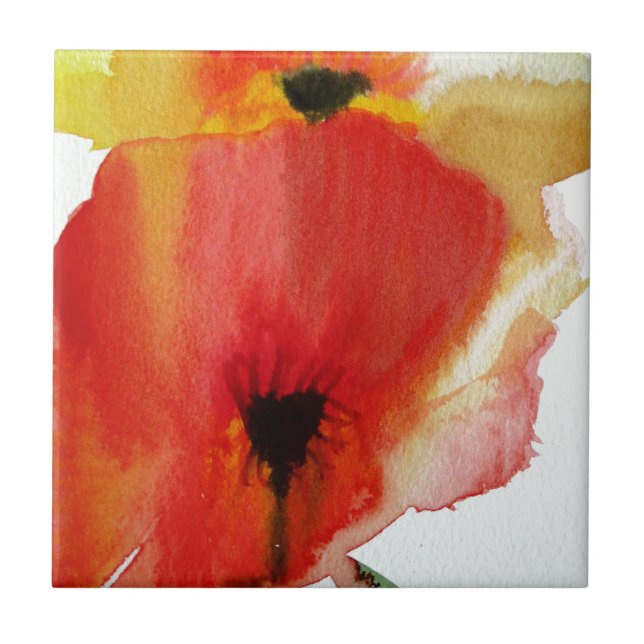Carreau Red Poppies aquarelle art floral moderne (Devant)