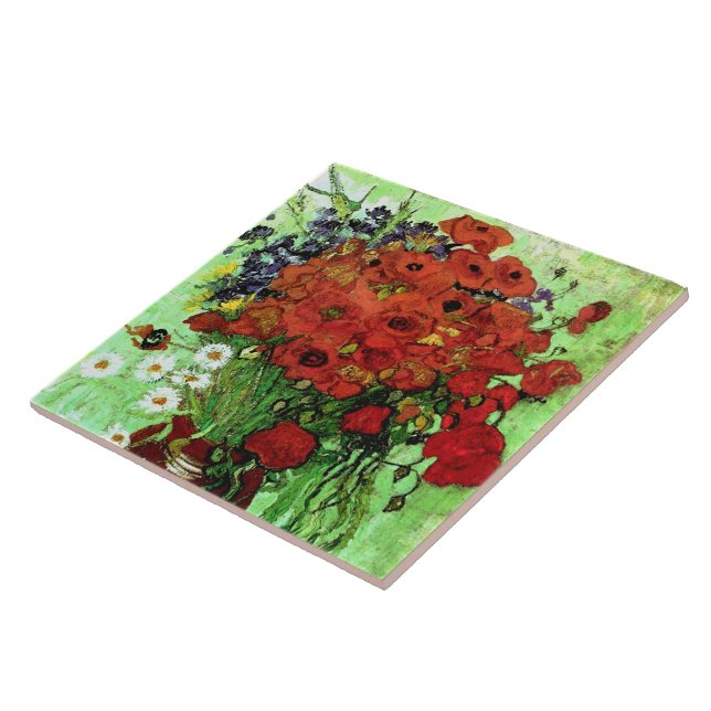 Carreau Red Poppies & Daisies Van Gogh Art (Côté)