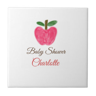 Carreau Red Watercolor pomme baby shower ajouter nom titre