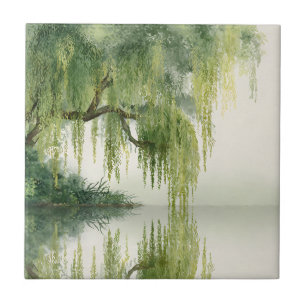Carreau Reflet d'arbre de saule serein Art de la nature (1