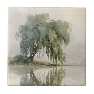 Carreau Reflet d'arbre de saule serein Art de la nature (1