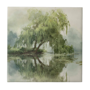 Carreau Reflet d'arbre de saule serein Art de la nature (5