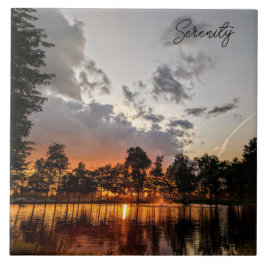 Carreau Réflexions sur le coucher du soleil sur le lac