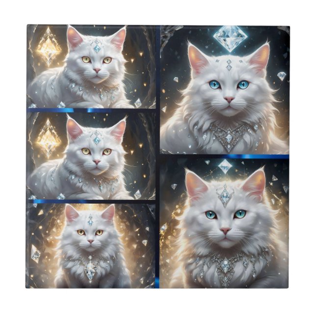 Carreau Regal Perse Blanc Fluffy Cat Photo Collage, (Devant)
