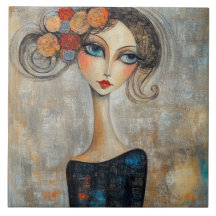 Regard Calme d'une Élégante Dame aux Yeux Bleus