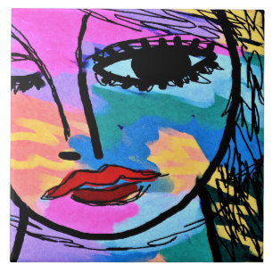 Carreau Regarder le portrait numérique Abstrait d'une femm