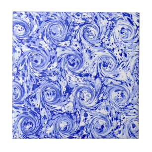 Carreau Remous bleus abstraits marbrés de blanc de la