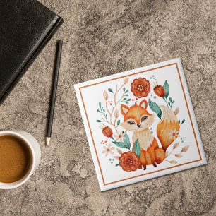 Carreau Renard rouge Boho avec fleurs et Feuilles