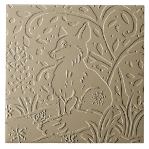 Carreau Renard Tan Beige Embossé Bois Foliage Hiver