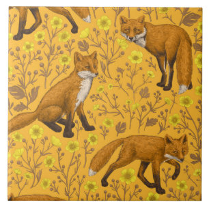 Carreau Renards et papillons sur orange