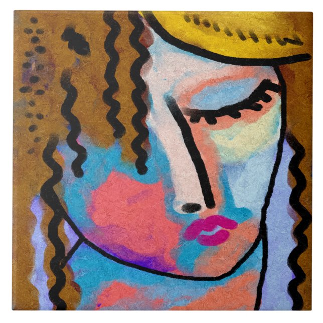 Carreau Repose du portrait numérique Abstrait d'une femme (Devant)