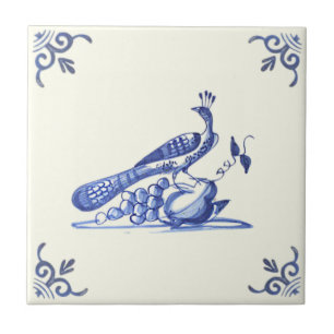 Carreau Repro 1700s Peacock peint à la main Fruit bleu bl