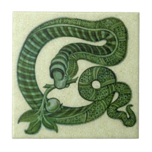 Carreau Repro 1880 De Morgan Green Snake avec Apple