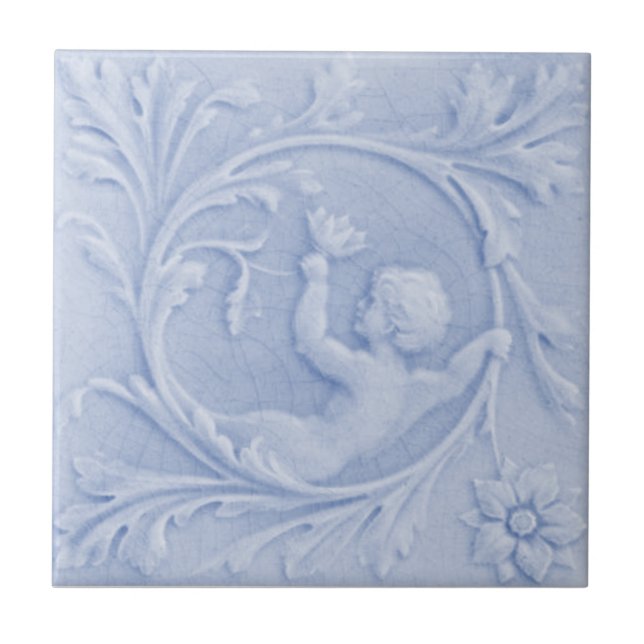 Carreau Repro 1880 Minton Faux Relief Cherub Bleu clair (Devant)