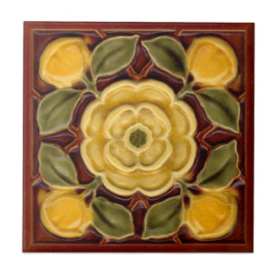 Carreau Repro Antique Faux Relief Tudor Rose Majolica