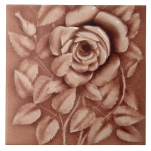 Carreau Repro Antique Mauve Majolica Rose Faux Relief