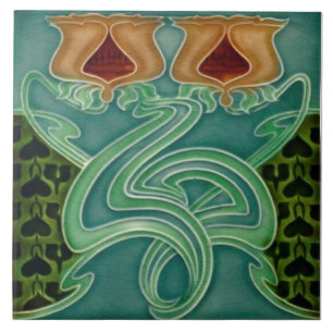 Carreau Repro Antique Richards Art Nouveau Floral Majolica