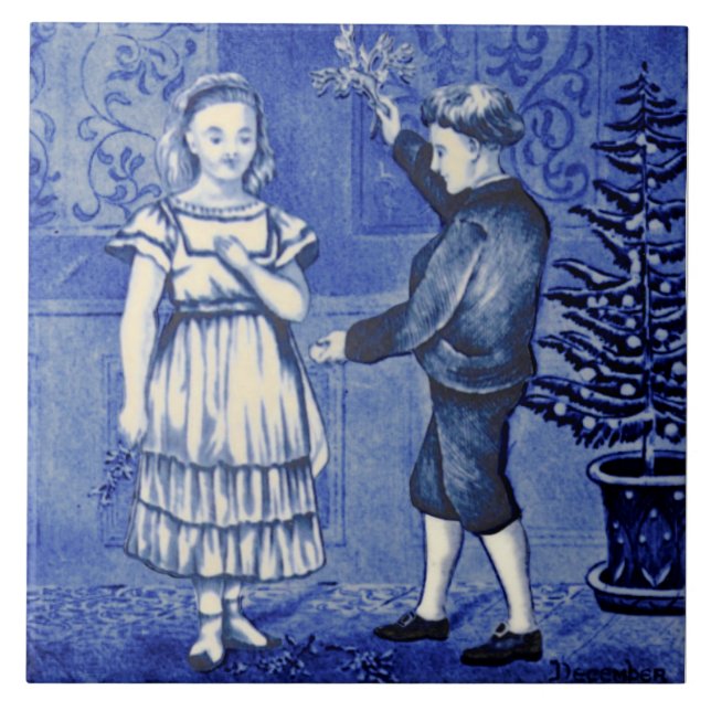 Carreau Repro Antique Wedgwood Blue Décembre Calendrier (Devant)