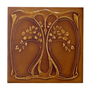 Carreau Repro Art Nouveau Arbre de vie en terre cuite