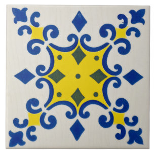 Carreau Repro Azulejos Portugais Géométrique Jaune Bleu