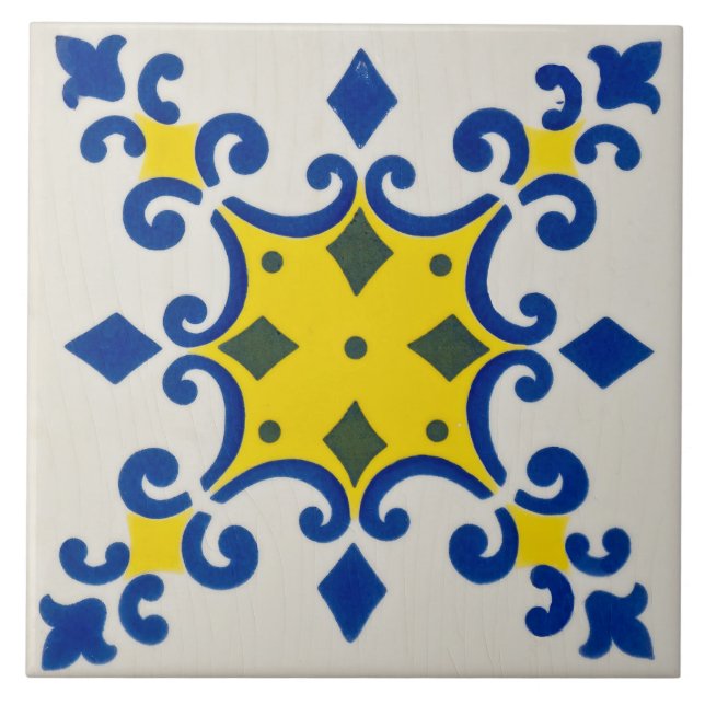 Carreau Repro Azulejos Portugais Géométrique Jaune Bleu (Devant)