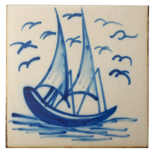 Carreau Repro Defware Navire Bateau Voilier Blue Delft Til