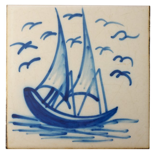 Carreau Repro Defware Navire Bateau Voilier Blue Delft Til (Devant)