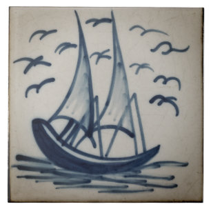 Carreau Repro Defware Navire Bateau Voilier Blue Delft Til