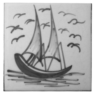 Carreau Repro Defware Navire Bateau Voilier Blue Delft Til