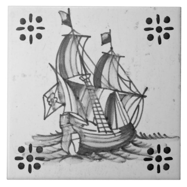 Carreau Repro Defware Voilier Navire Blue Delft Tile (Devant)