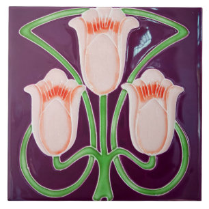 Carreau Repro Edwardian Art Nouveau Purple Tulip Floral
