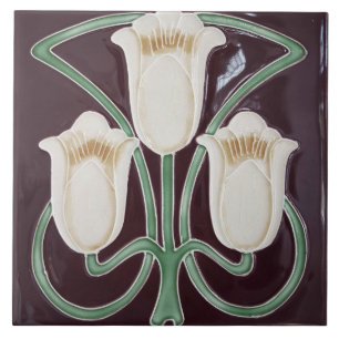 Carreau Repro Edwardian Art Nouveau Tulip Noir Floral Til