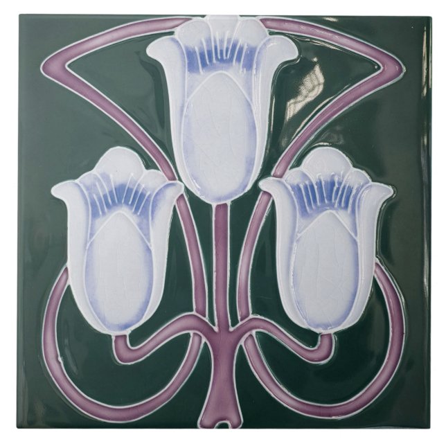 Carreau Repro Edwardian Art Nouveau Turquoise Tulip Floral (Devant)