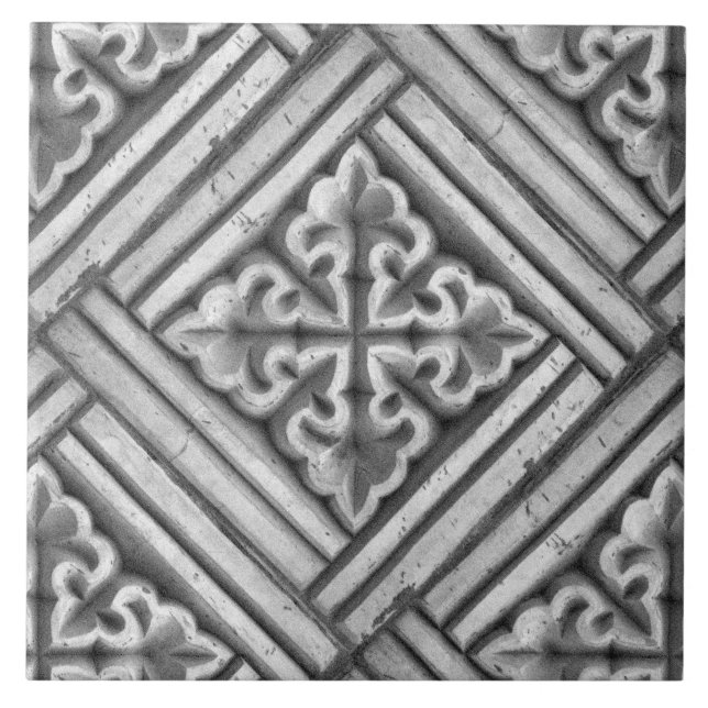 Carreau Repro espagnol Maure motif floral Faux relief Ti (Devant)