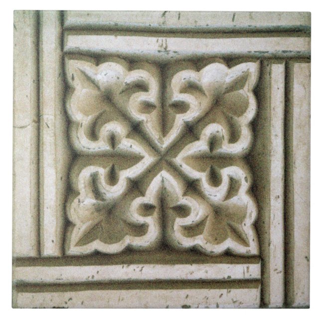 Carreau Repro espagnol Maure motif floral Faux relief Ti (Devant)