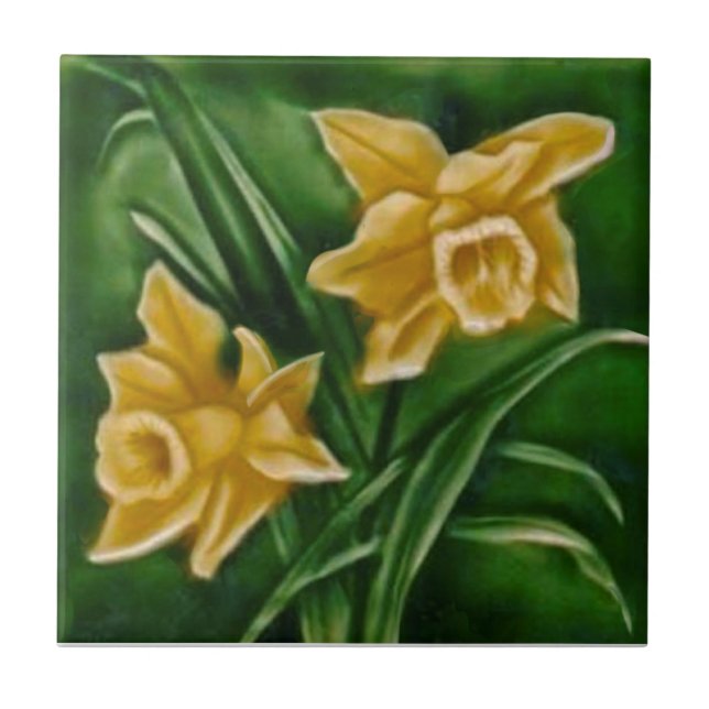 Carreau Repro Faux Daffodiques de secours sur Vert foncé (Devant)