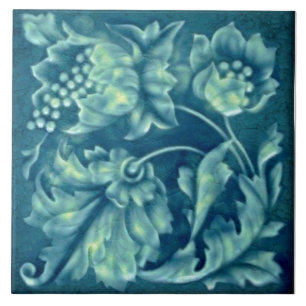 Carreau Repro Faux Relief Pacock Aqua Majolica Floral