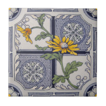 Repro floral jaune bleu bleu bleu fin victorien 