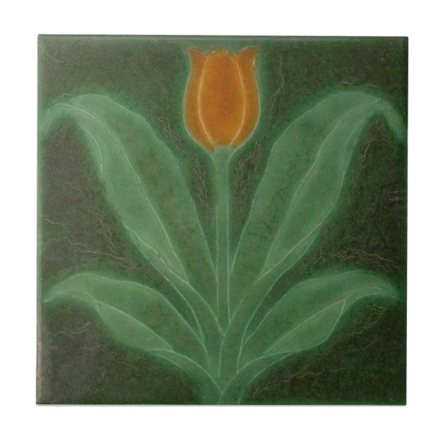 Carreau Repro Jaune Tulipe Verte Art Nouveau Tile (Devant)